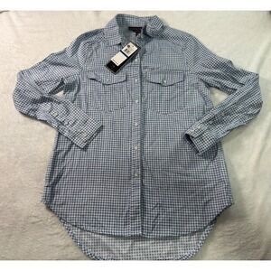 Polly & Esther Blue Gingham Check Button Down Shirt Long Sleeve Womens M
